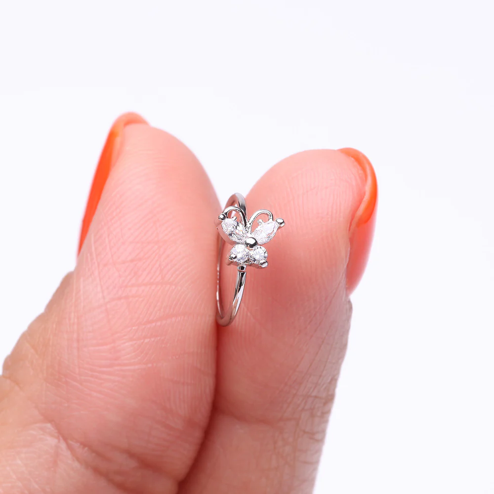 Dainty Butterfly Sparkle Bendable Hoop Ring - Image 3