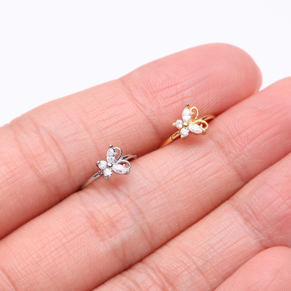 Dainty Butterfly Sparkle Bendable Hoop Ring - Image 4