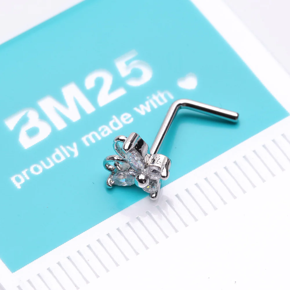 Dainty Butterfly Sparkle Multi-Gem L-Shaped Nose Ring - Image 3
