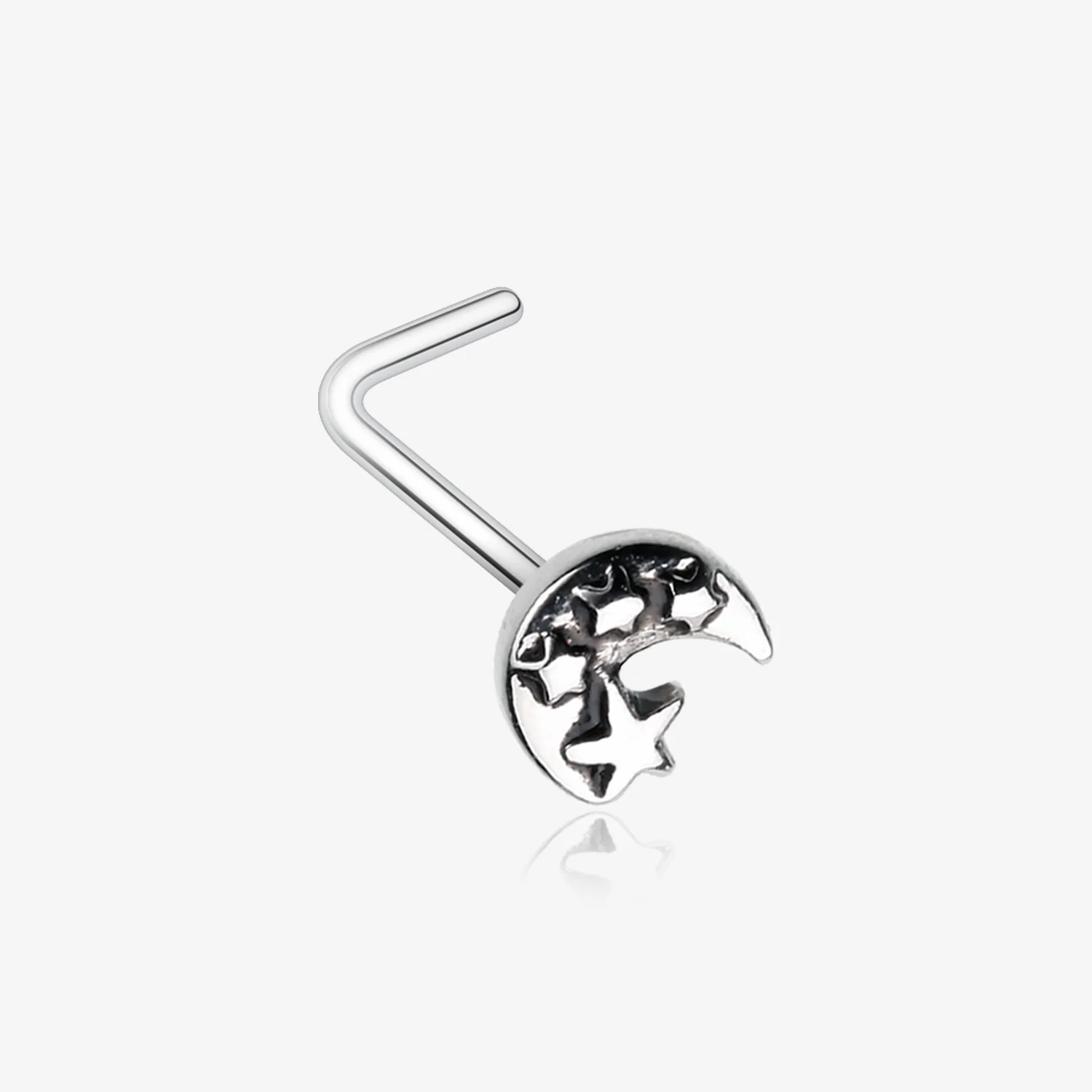 Dainty Crescent Moon & Stars L-Shaped Nose Ring
