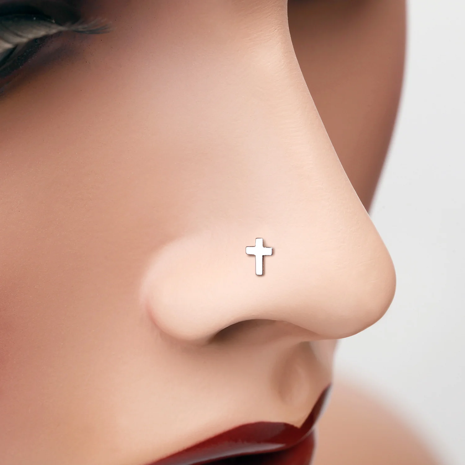 Dainty Cross Icon Nose Stud Ring - Image 2