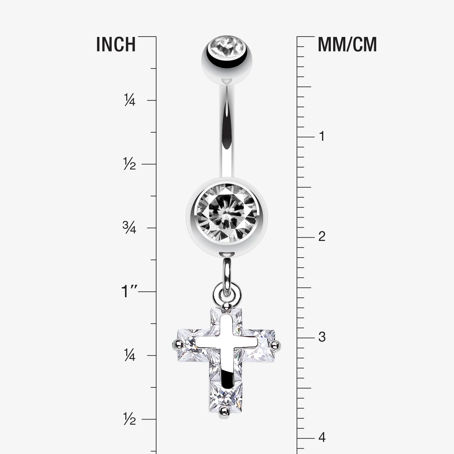 Dainty Cross Sparkle Belly Button Ring - Image 2