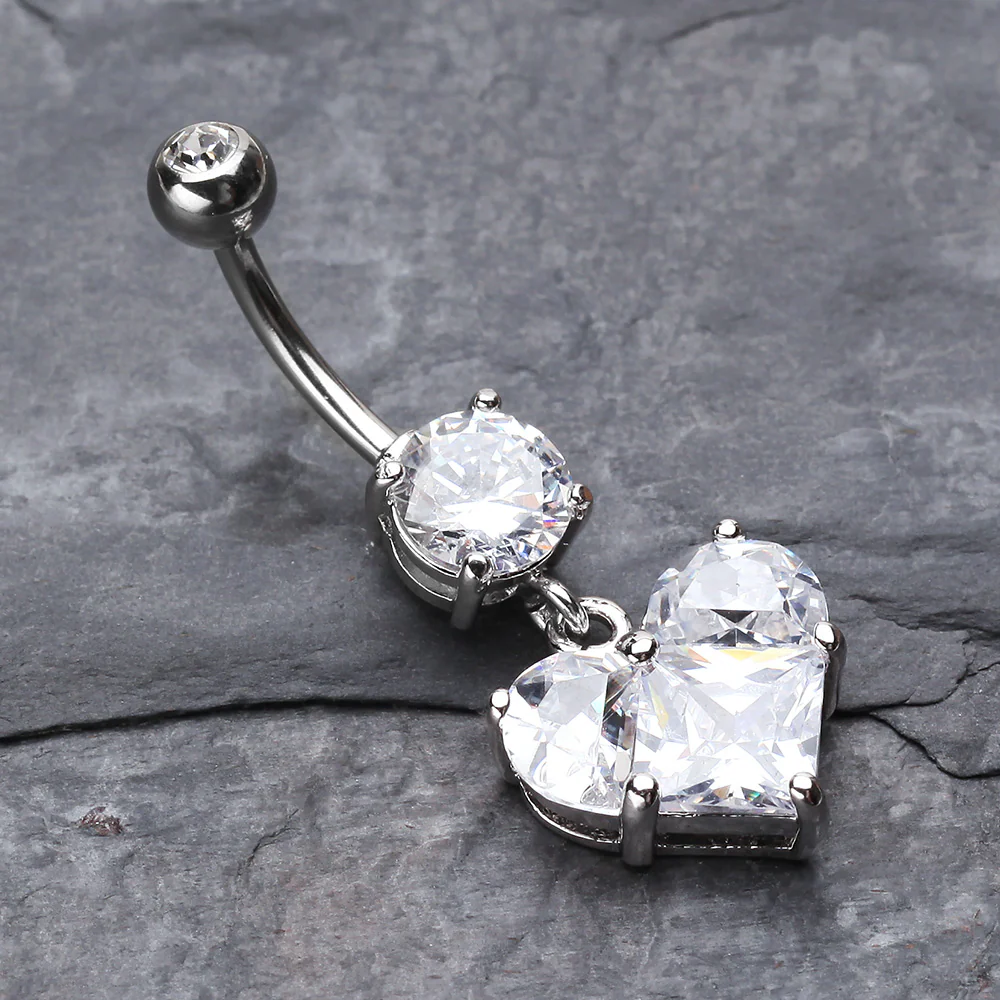 Dainty Crystalline Heart Belly Button Ring - Image 3