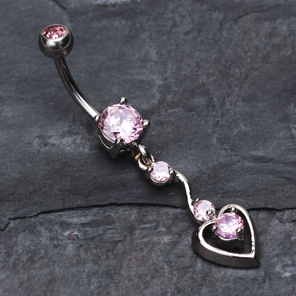 Dainty Dangled Heart Belly Button Ring - Image 3