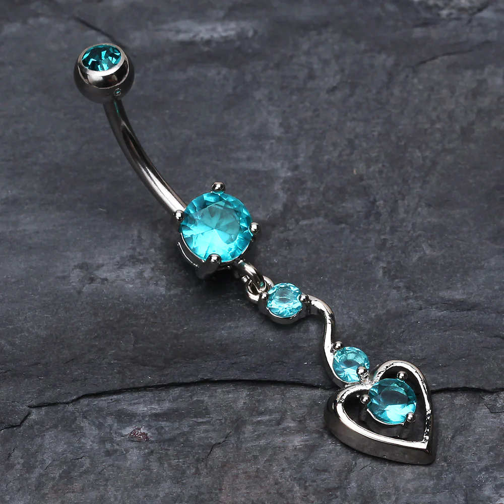 Dainty Dangled Heart Belly Button Ring - Image 3
