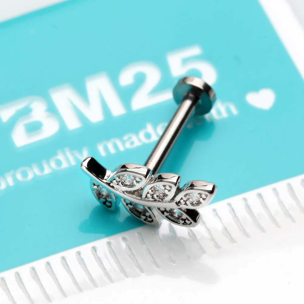 Dainty Leaflet Sparkle Interally Threaded Labret - Image 3