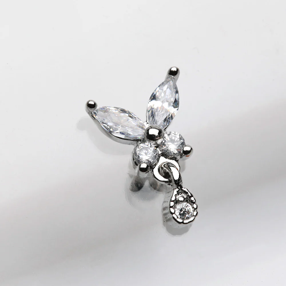 Dainty Sparkle Butterfly Dangle Cartilage Tragus Barbell Earring - Image 3