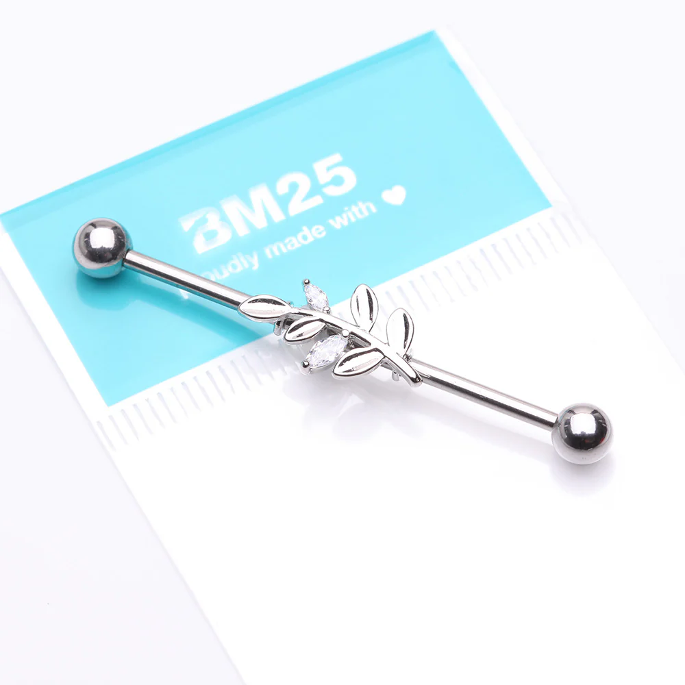 Dainty Sparkle Leaflet Industrial Barbell - Image 3