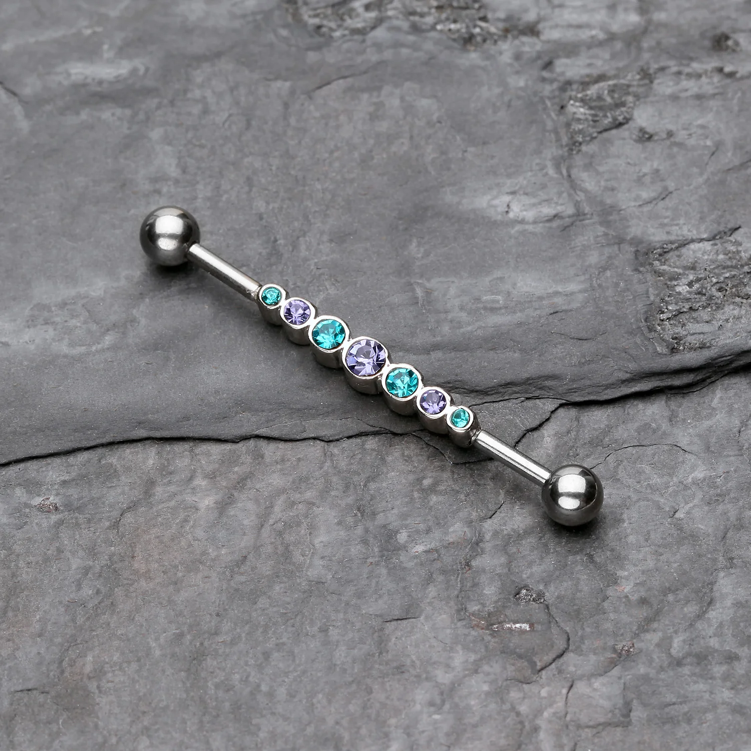 Dazzling Gem Row Industrial Barbell - Image 2