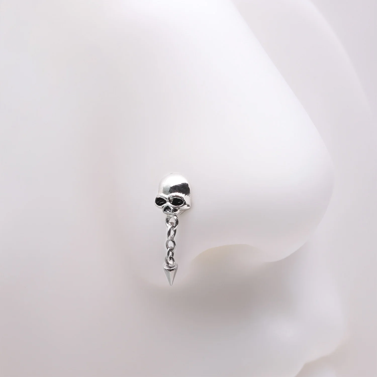 Death Skull Dangle Chained Spike Nose Stud Ring - Image 2