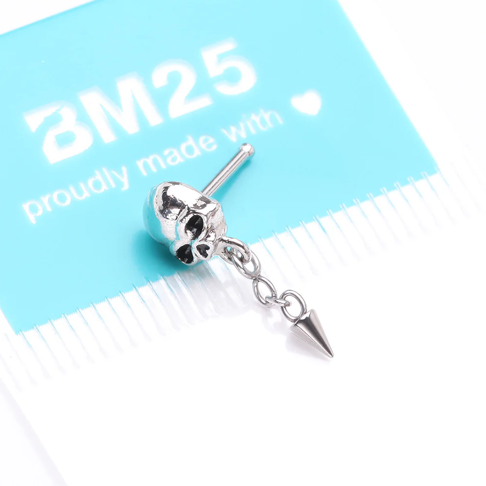 Death Skull Dangle Chained Spike Nose Stud Ring - Image 5