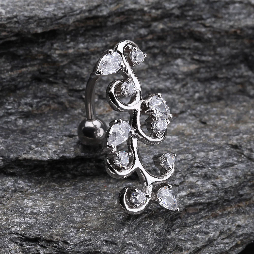 Delicate Crystal Vine Reverse Belly Button Ring - Image 3
