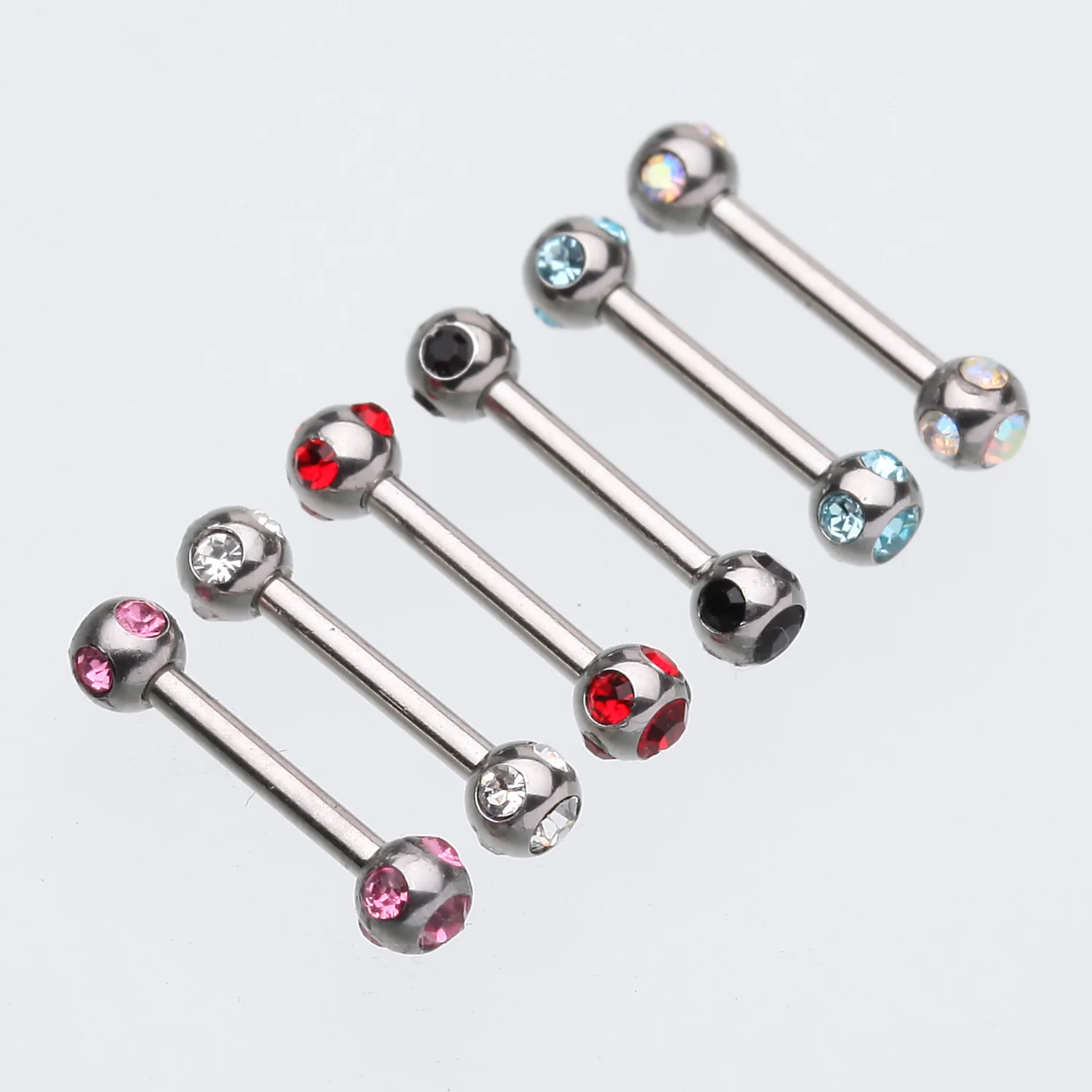 Double Aurora Gem Ball Steel Cartilage Tragus Barbell - Image 2