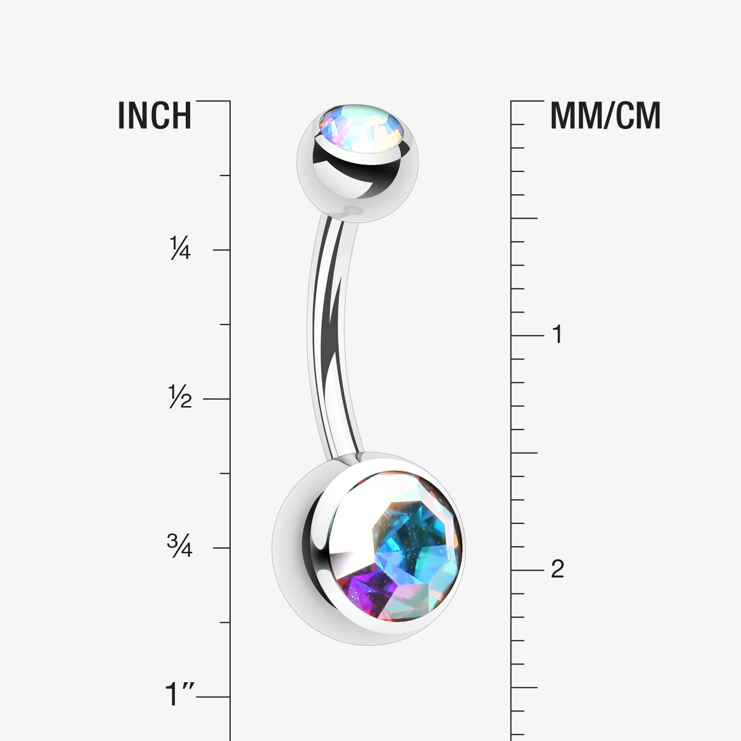 Double Gem Ball Steel Belly Button Ring - Image 2