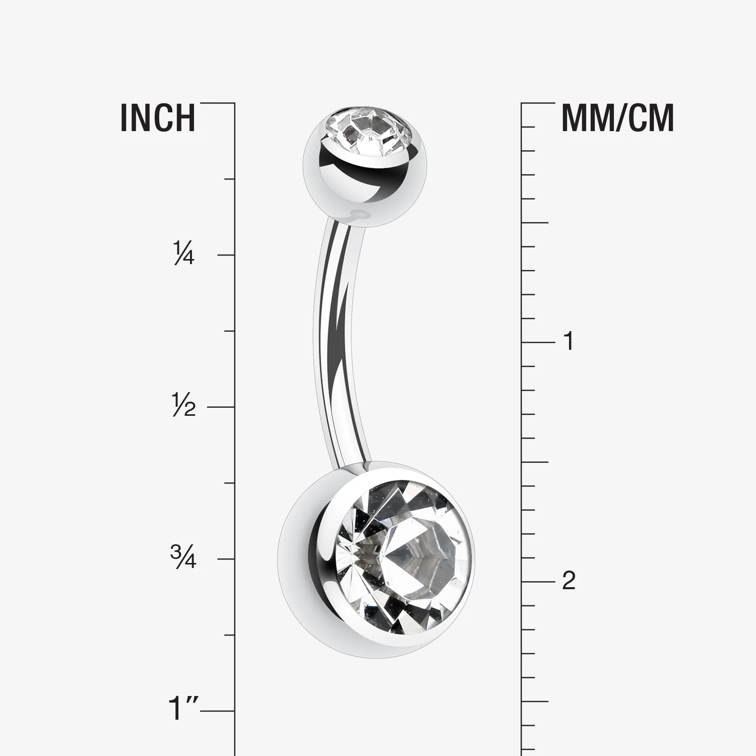 Double Gem Ball Steel Belly Button Ring - Image 2