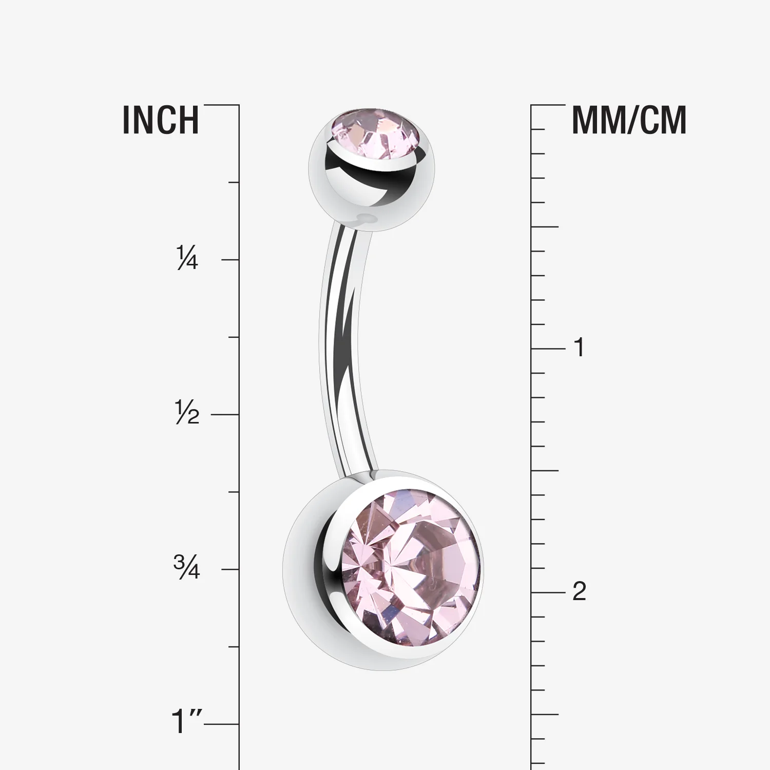 Double Gem Ball Steel Belly Button Ring - Image 2