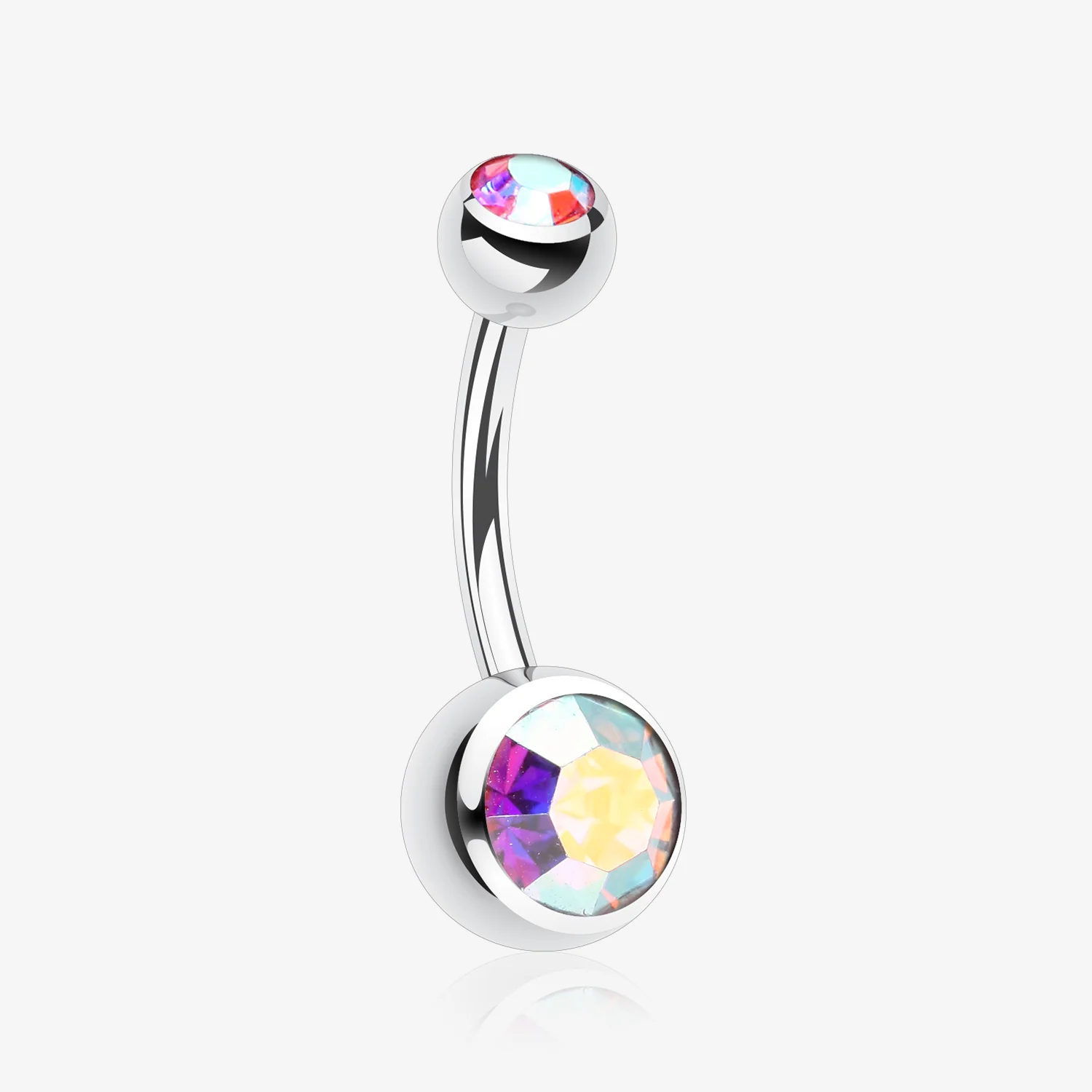 Double Gem Ball Steel Belly Button Ring