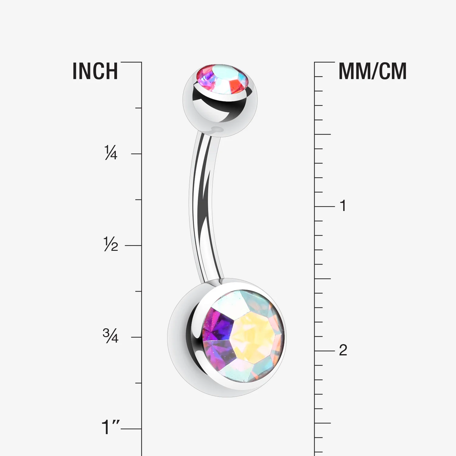 Double Gem Ball Steel Belly Button Ring - Image 2