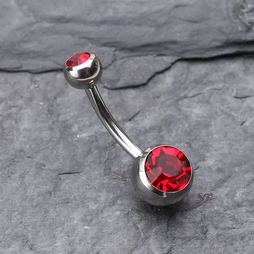 Double Gem Ball Steel Belly Button Ring - Image 3