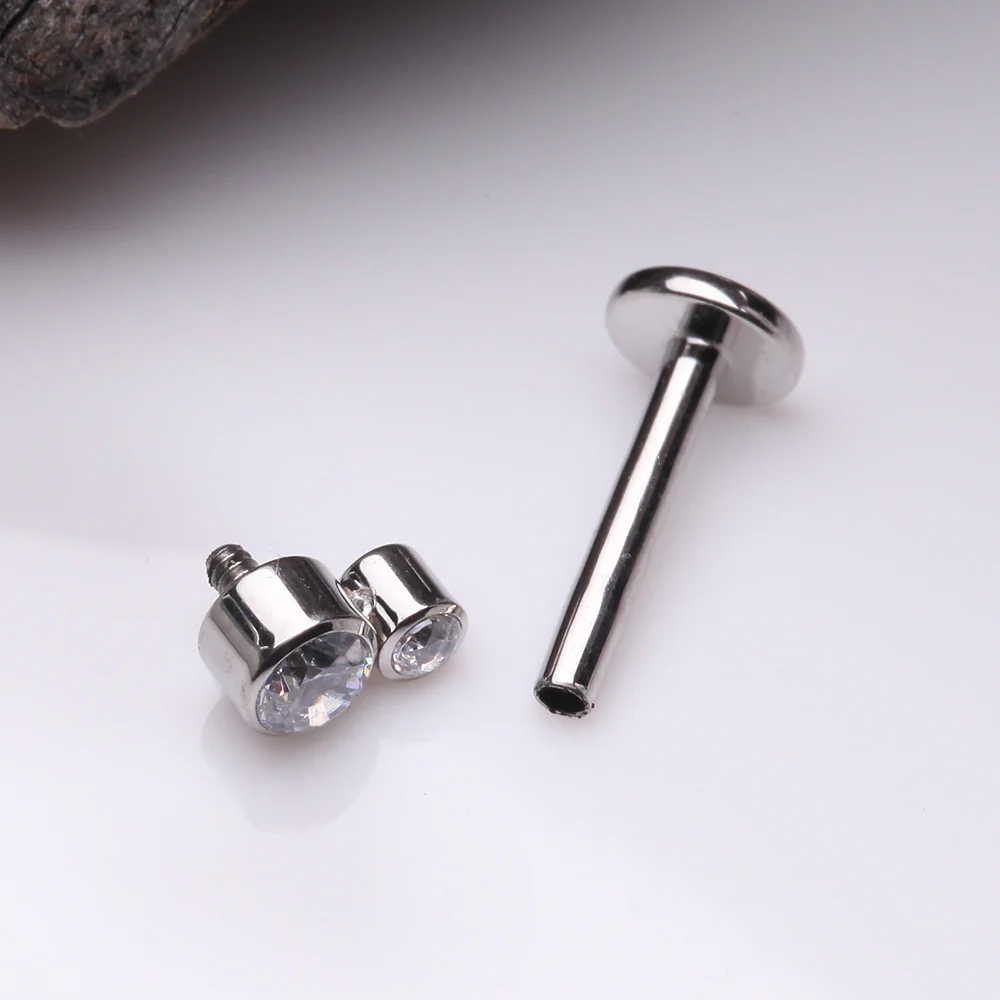 Double Gem Sparkle Droplets Internally Threaded Steel Labret - Image 3