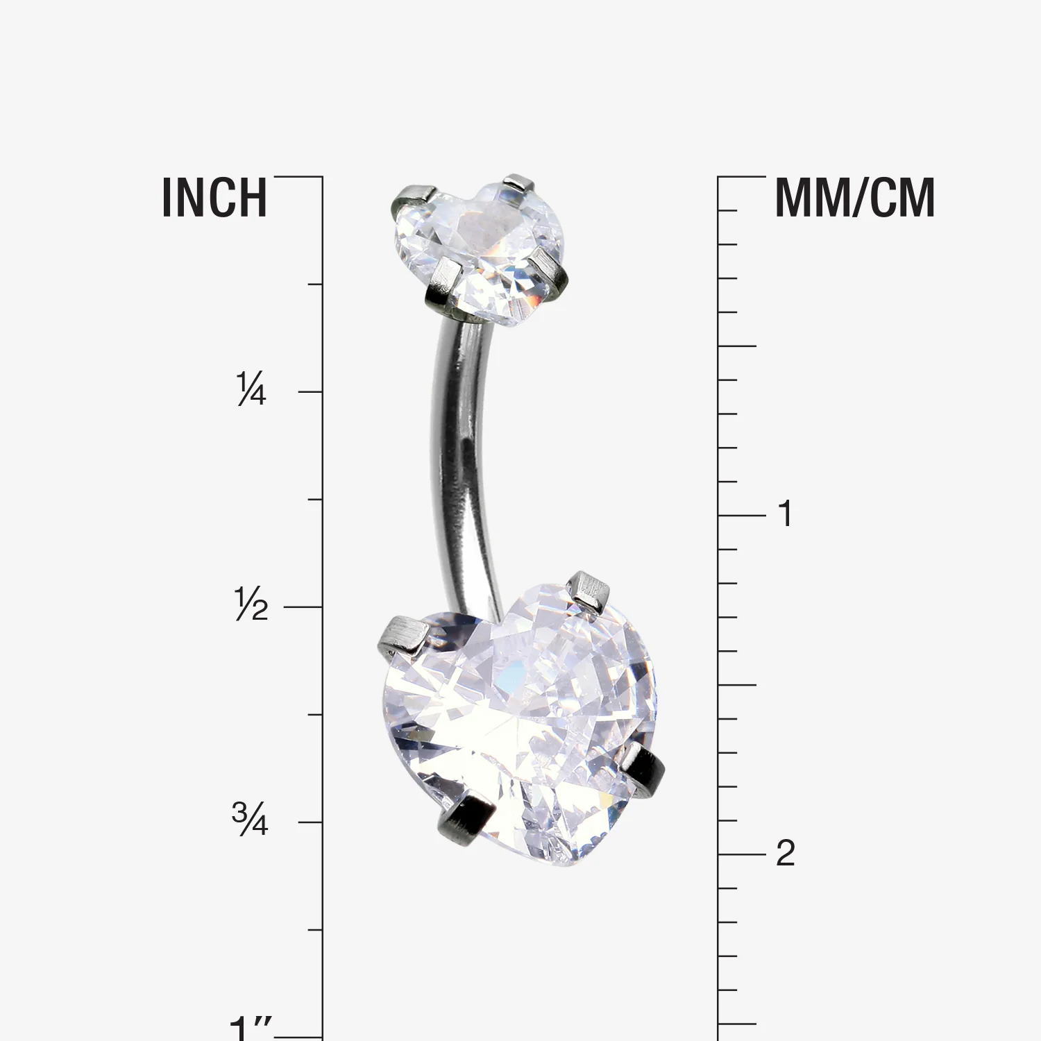 Double Heart Sparkle Prong Internally Threaded Belly Button Ring - Image 2