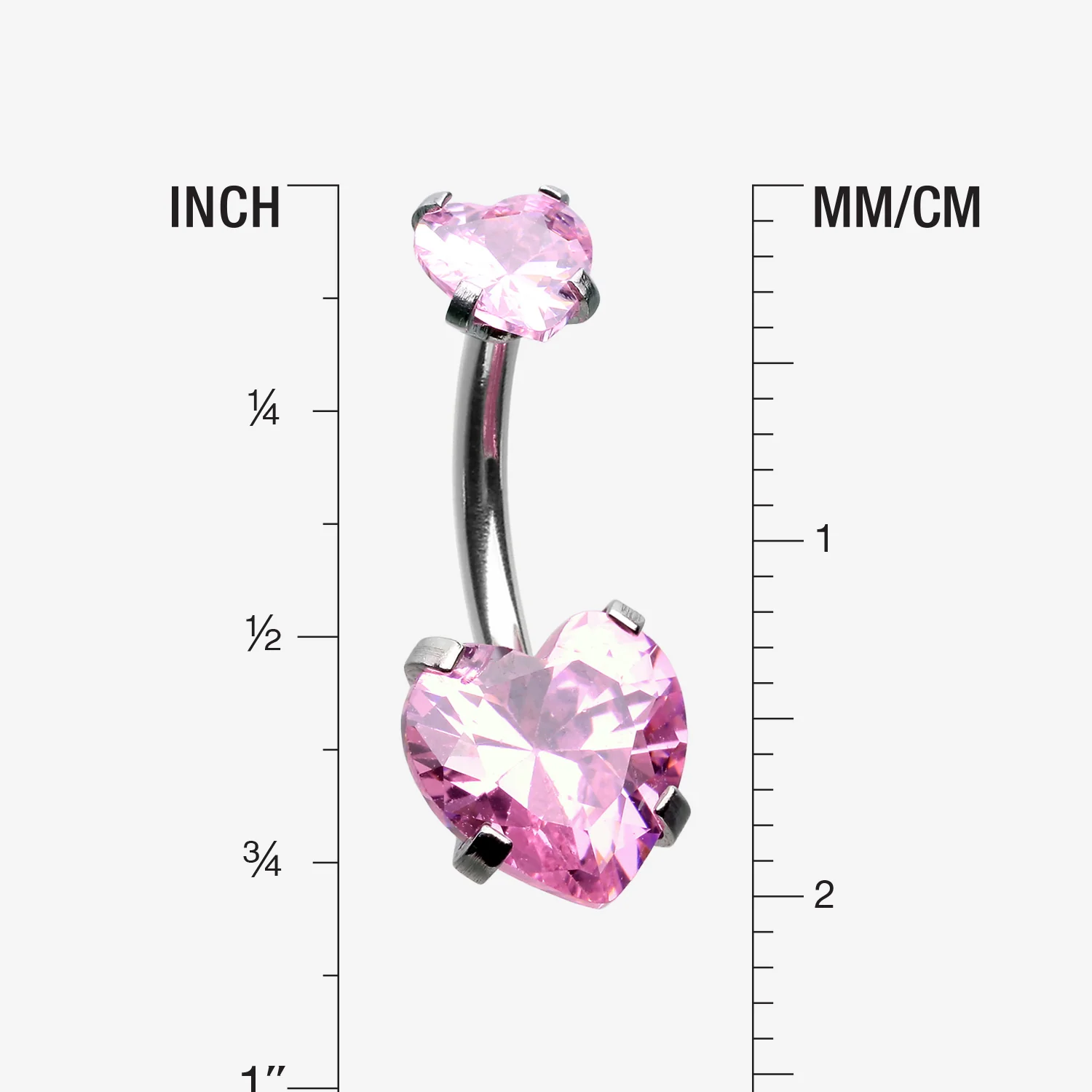 Double Heart Sparkle Prong Internally Threaded Belly Button Ring - Image 2