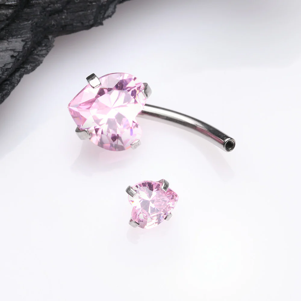 Double Heart Sparkle Prong Internally Threaded Belly Button Ring - Image 4