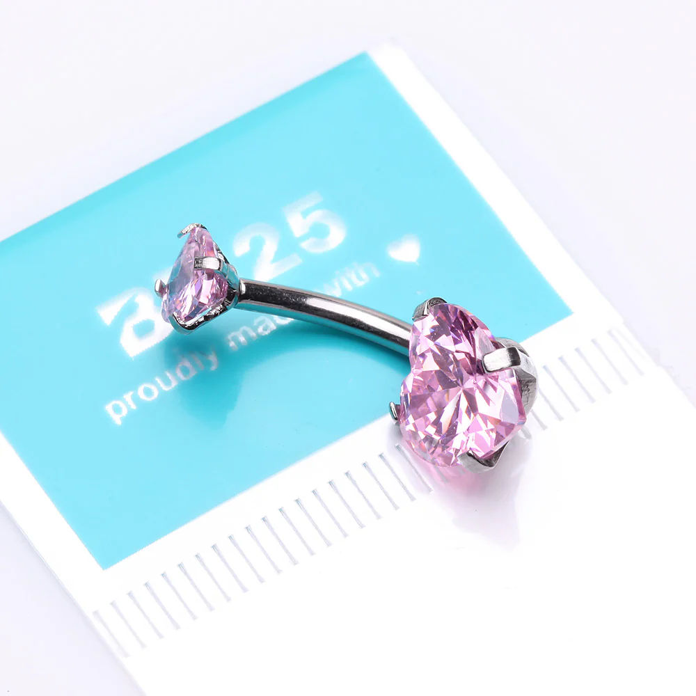 Double Heart Sparkle Prong Internally Threaded Belly Button Ring - Image 5