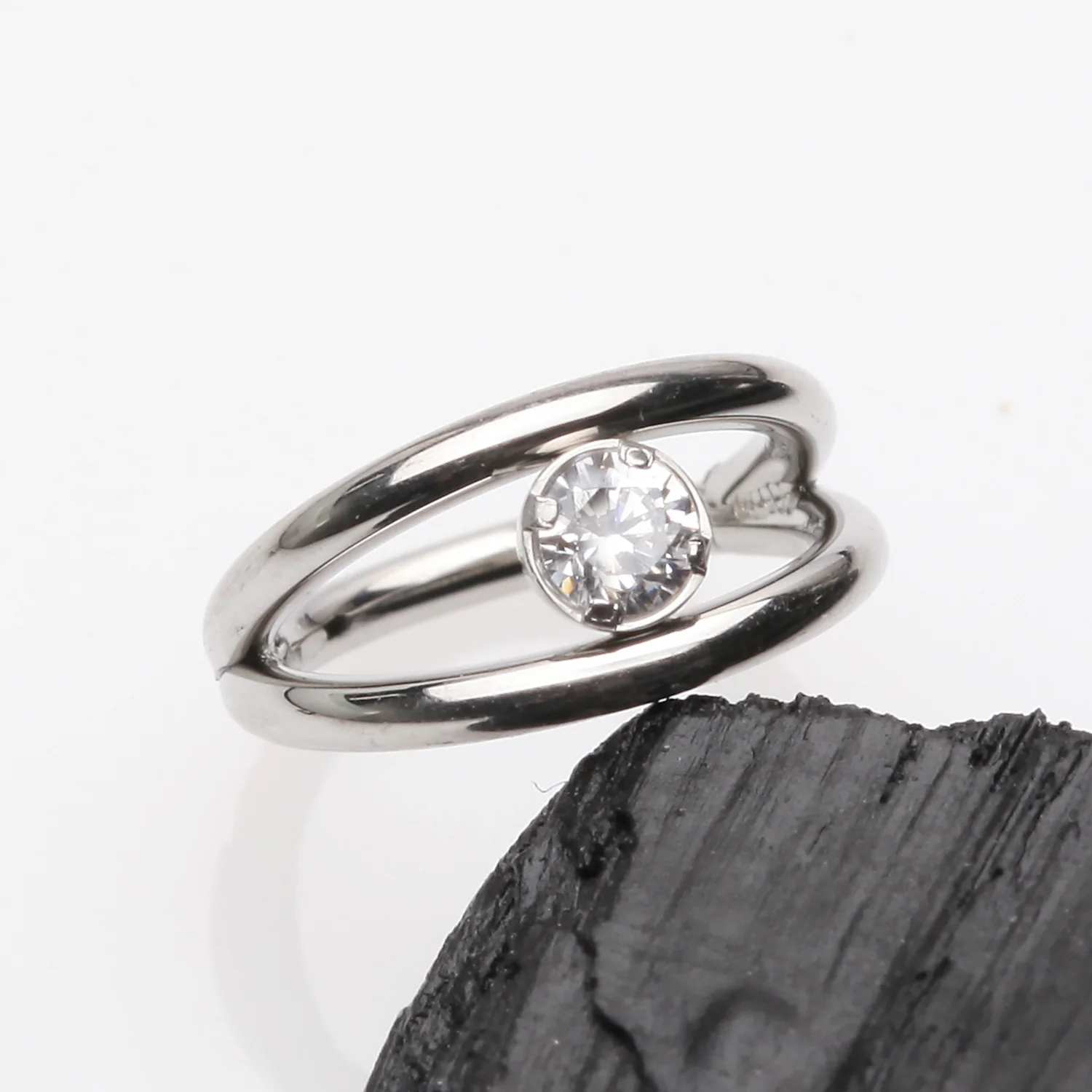 Double Hoop Sparkle Seamless Clicker Hoop Ring - Image 2
