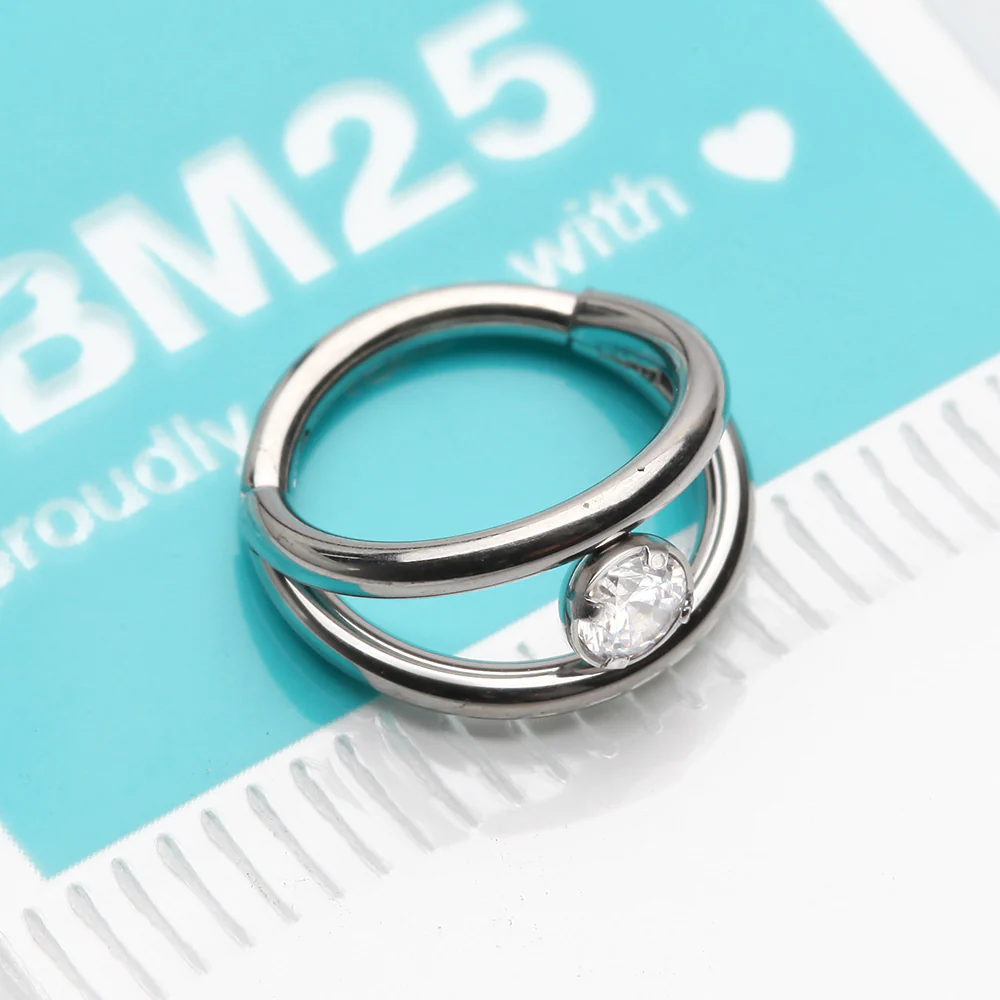 Double Hoop Sparkle Seamless Clicker Hoop Ring - Image 3