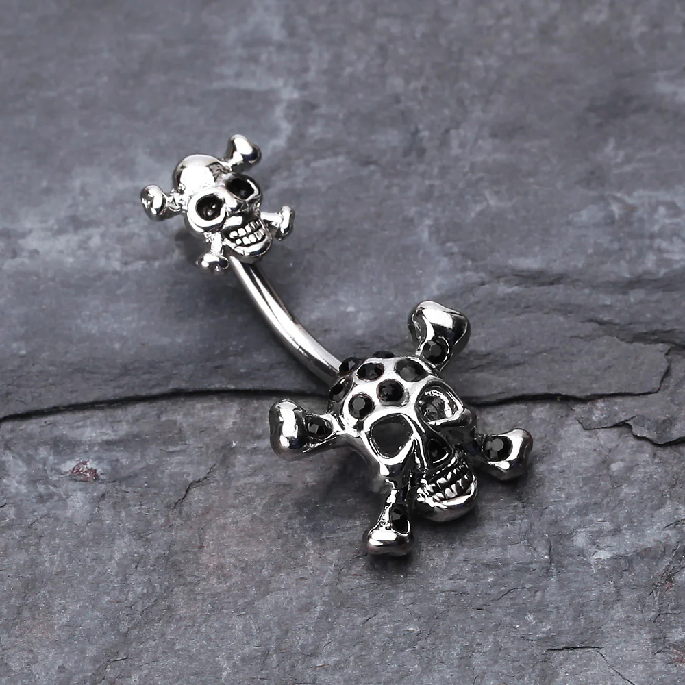 Double Pirate Skull Belly Button Ring - Image 3