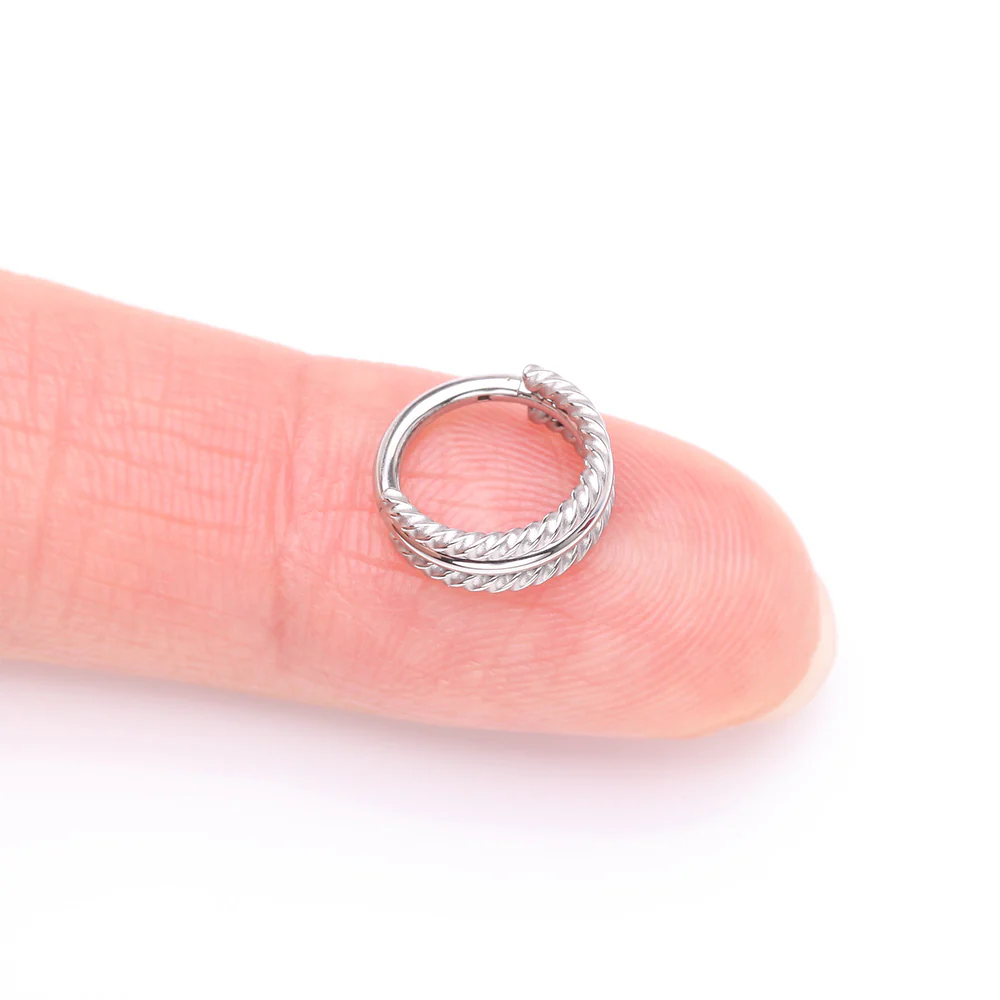 Double Rope Design Steel Clicker Hoop Ring - Image 3