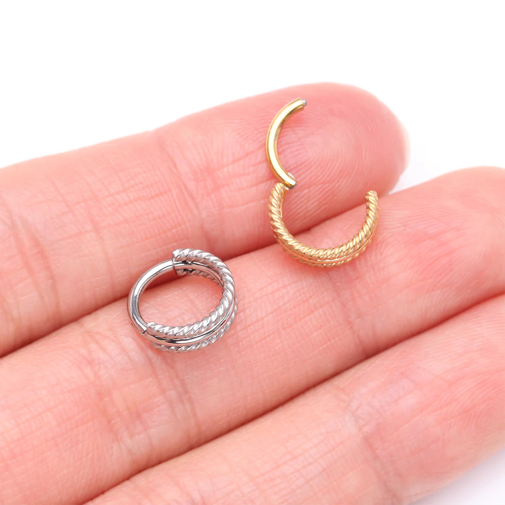 Double Rope Design Steel Clicker Hoop Ring - Image 4
