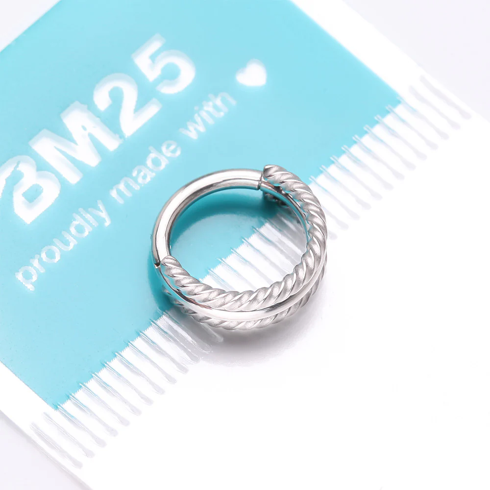 Double Rope Design Steel Clicker Hoop Ring - Image 5