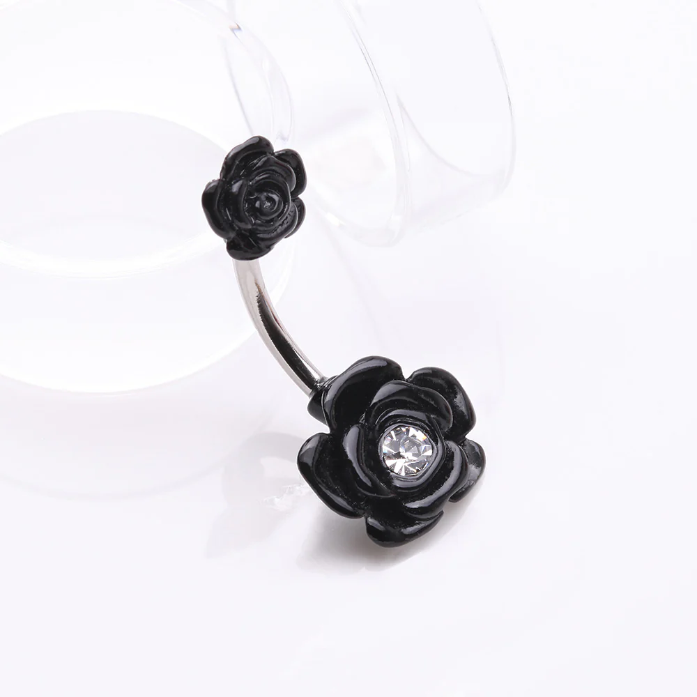 Double Rose Blossom Sparkle Belly Button Ring - Image 3