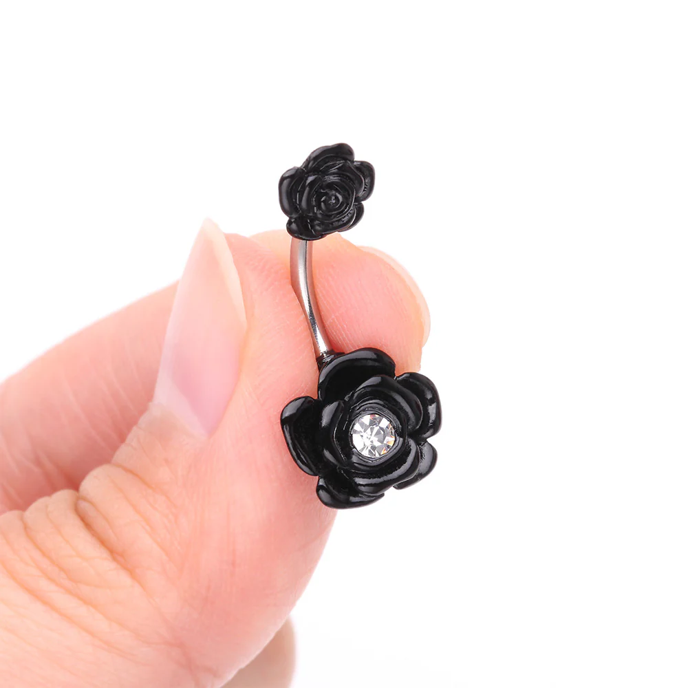 Double Rose Blossom Sparkle Belly Button Ring - Image 4