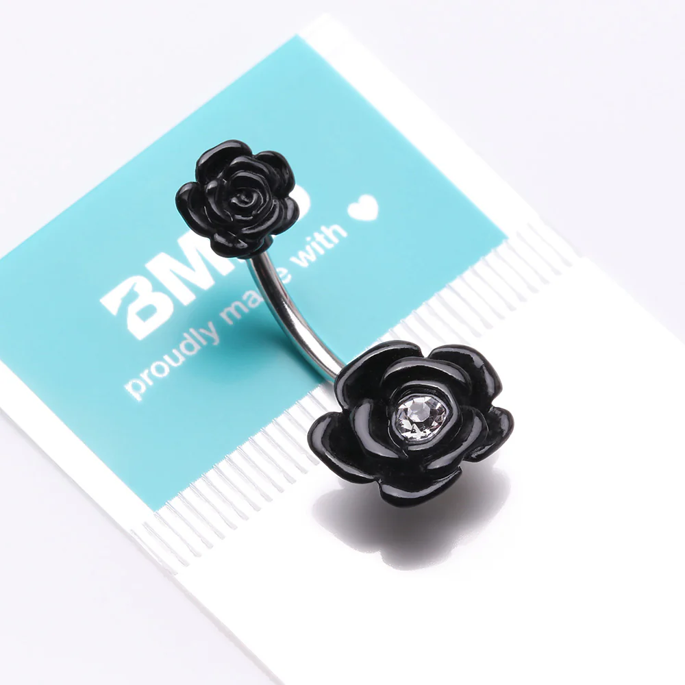 Double Rose Blossom Sparkle Belly Button Ring - Image 5