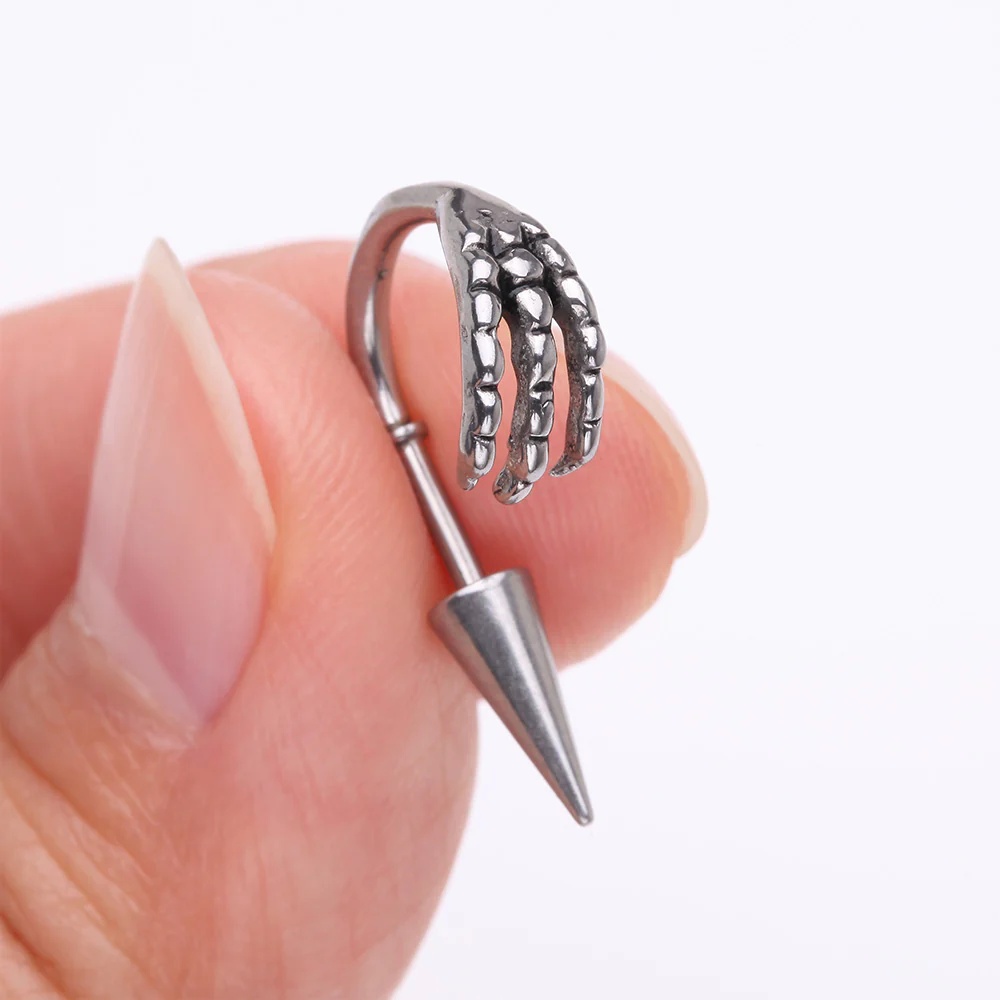 Dragon Claw Steel Spike Cuff Barbell Earring - Image 3