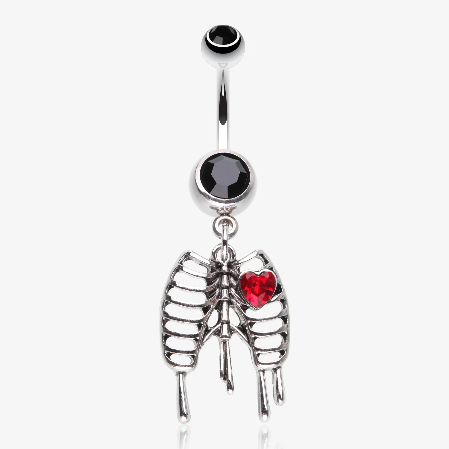 Dripping Ribcage Skeleton Heart Sparkle Belly Button Ring