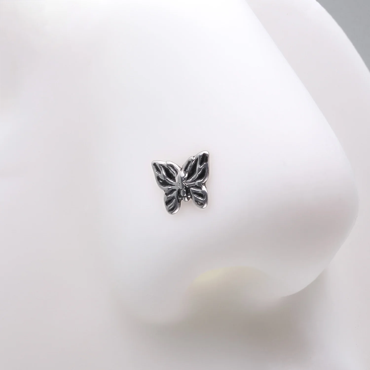 Elegant Goth Butterfly L-Shaped Nose Ring - Image 2