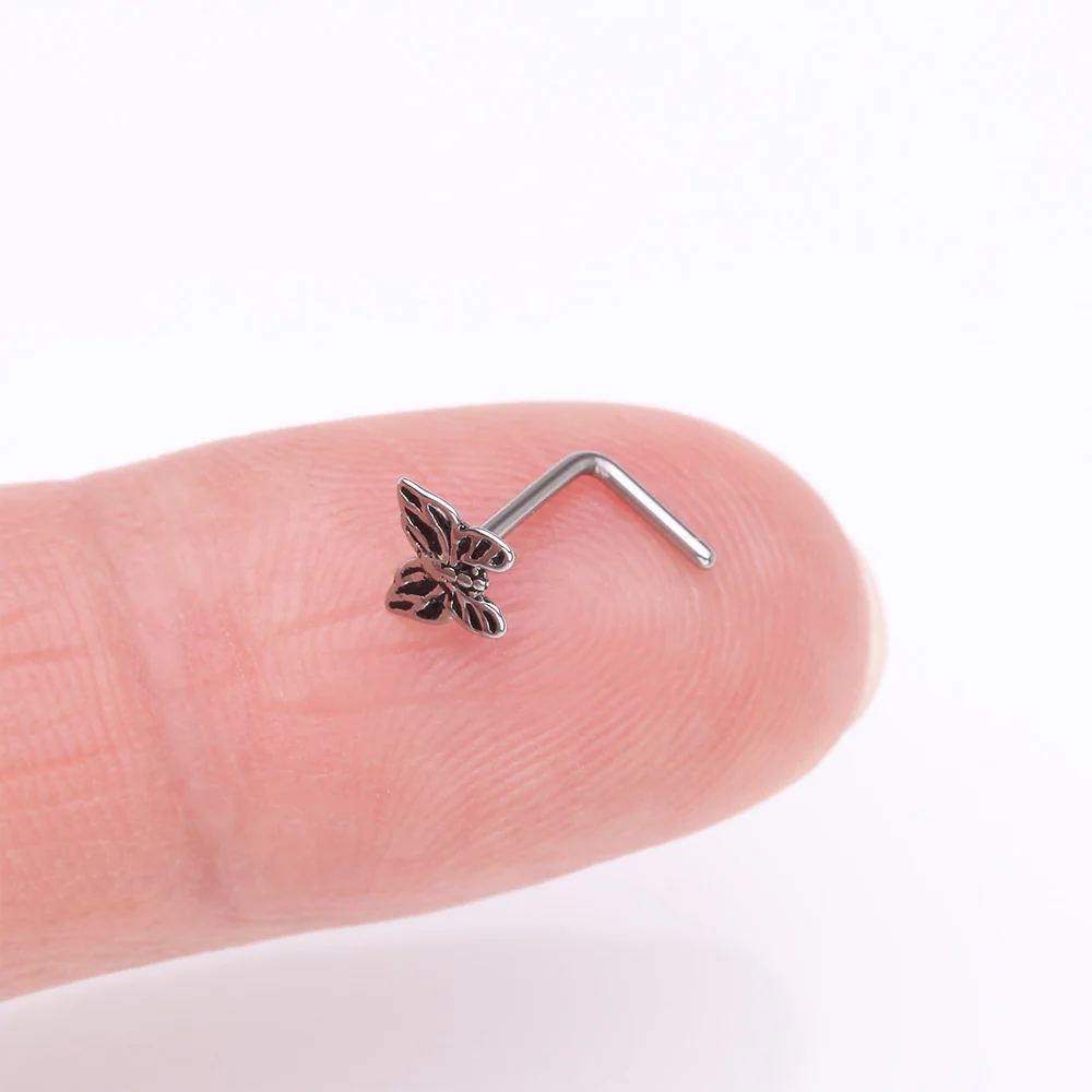Elegant Goth Butterfly L-Shaped Nose Ring - Image 3
