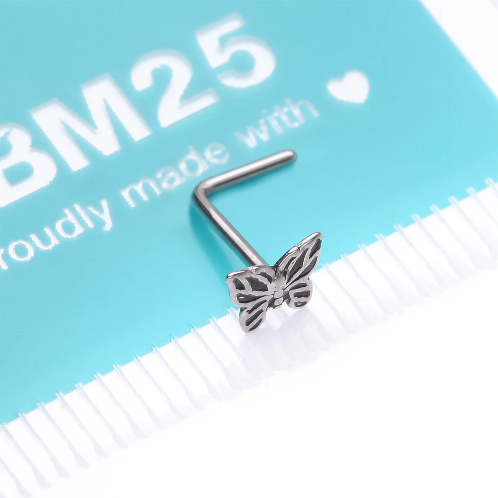 Elegant Goth Butterfly L-Shaped Nose Ring - Image 5