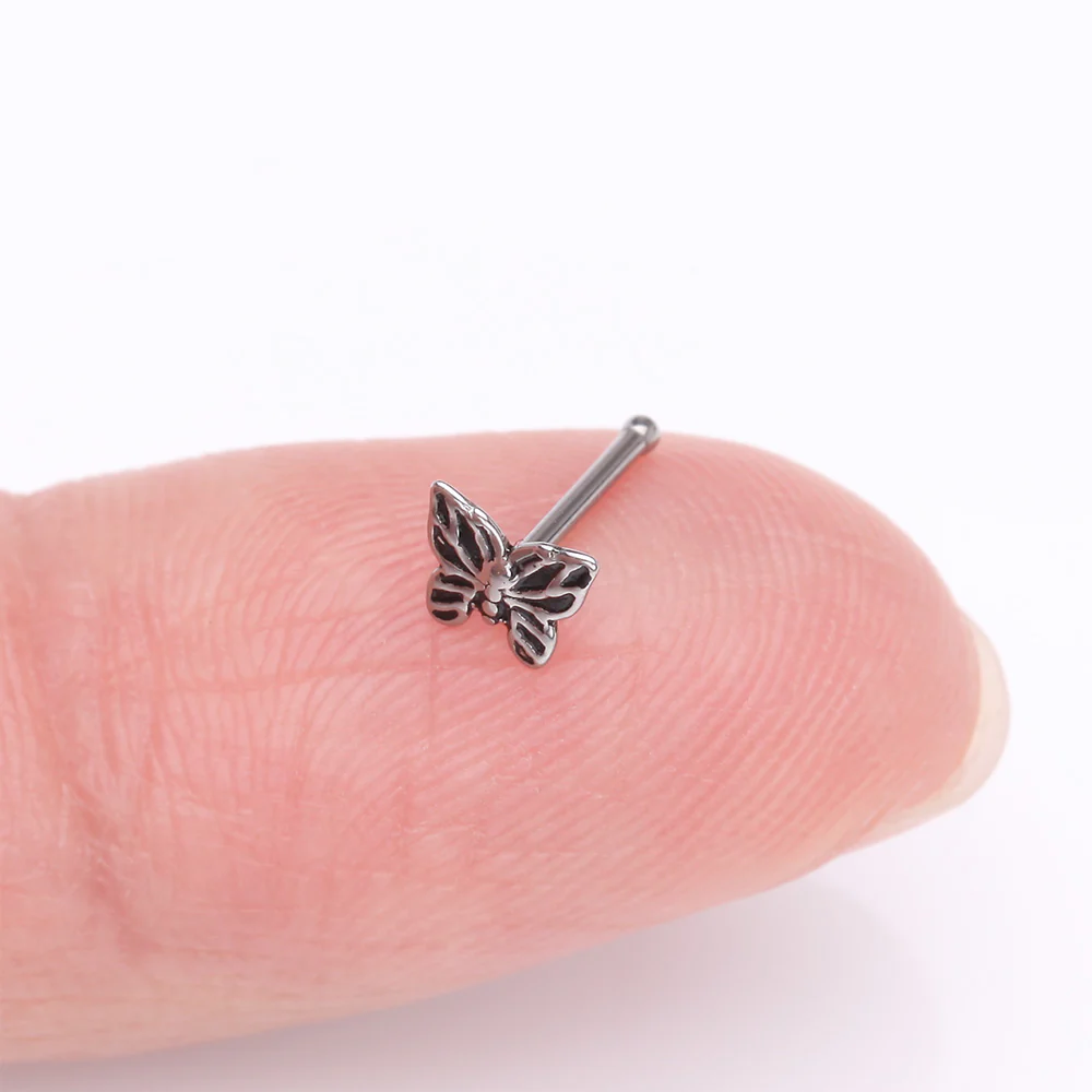 Elegant Goth Butterfly Nose Stud Ring - Image 3