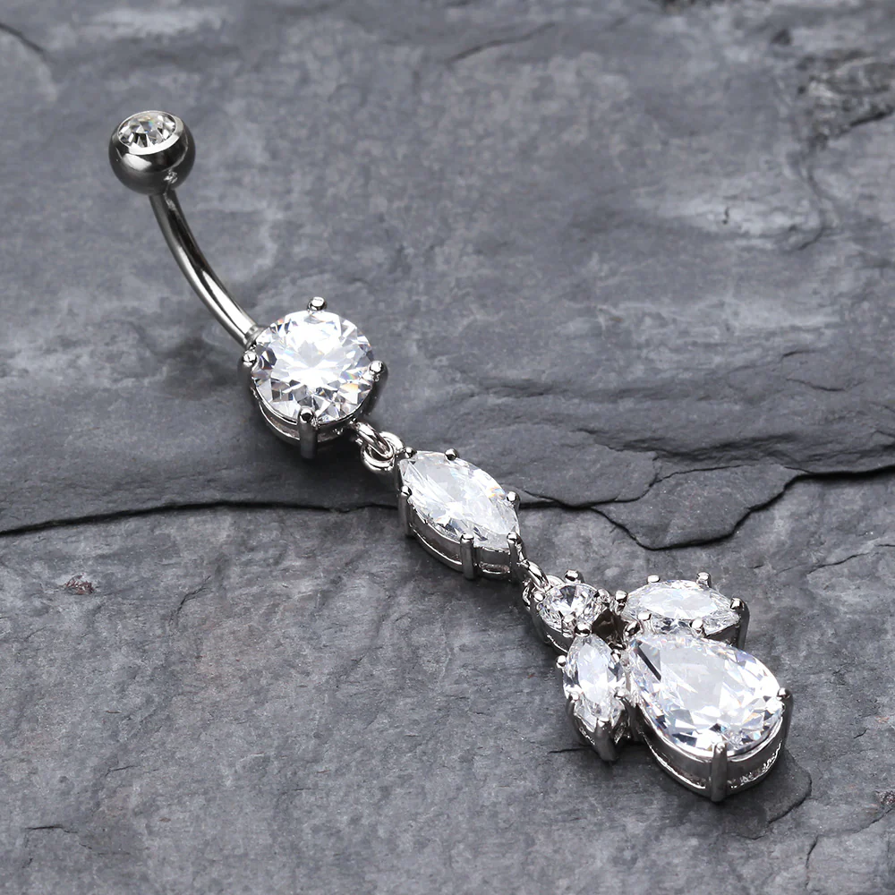Elegant Marquise Teardrop Crystalline Belly Button Ring - Image 3