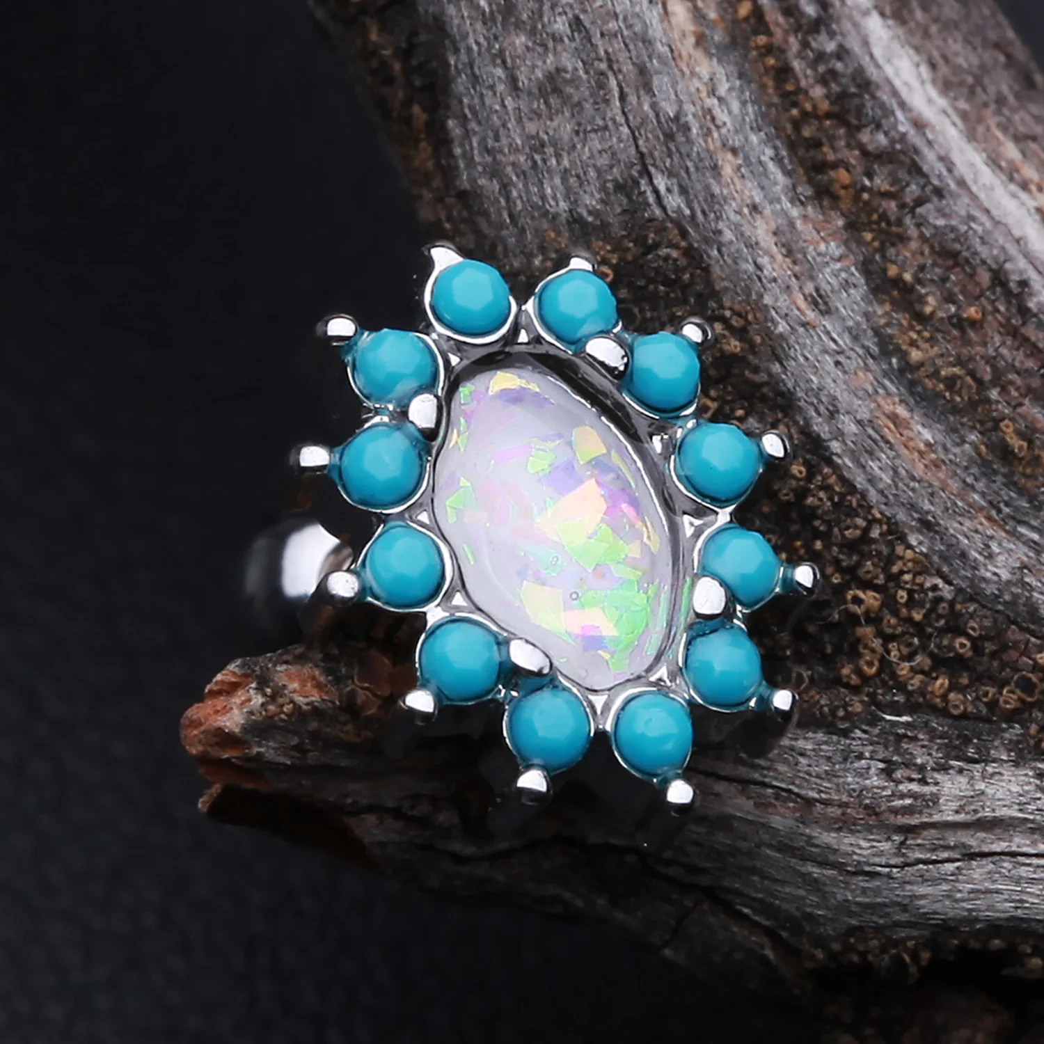 Elegant Opal Turquoise Cartilage Tragus Earring - Image 2