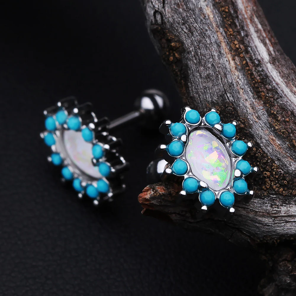 Elegant Opal Turquoise Cartilage Tragus Earring - Image 3