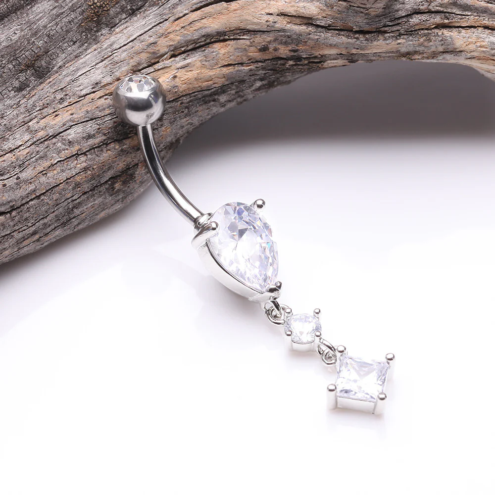Enchant Sparkle Teardrop Princess Dangle Belly Button Ring - Image 3