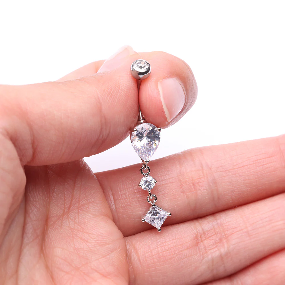 Enchant Sparkle Teardrop Princess Dangle Belly Button Ring - Image 4