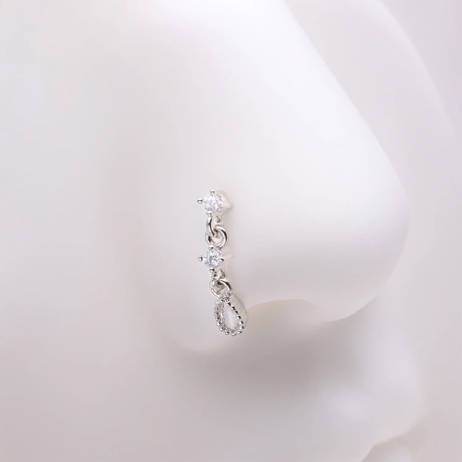 Fairytale Droplets Multi-Gem Teardrop Dangle Nose Stud Ring - Image 2