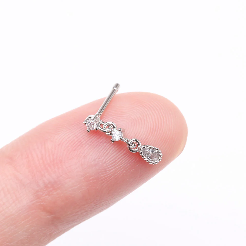 Fairytale Droplets Multi-Gem Teardrop Dangle Nose Stud Ring - Image 3